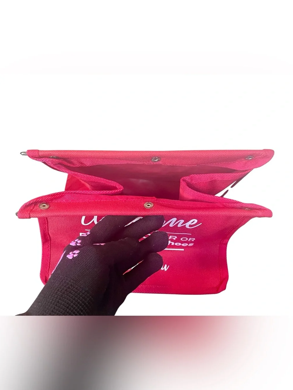 Guest Shoes Bootie Dispenser Basket Foldable Red Fabric Metal NEW NIP